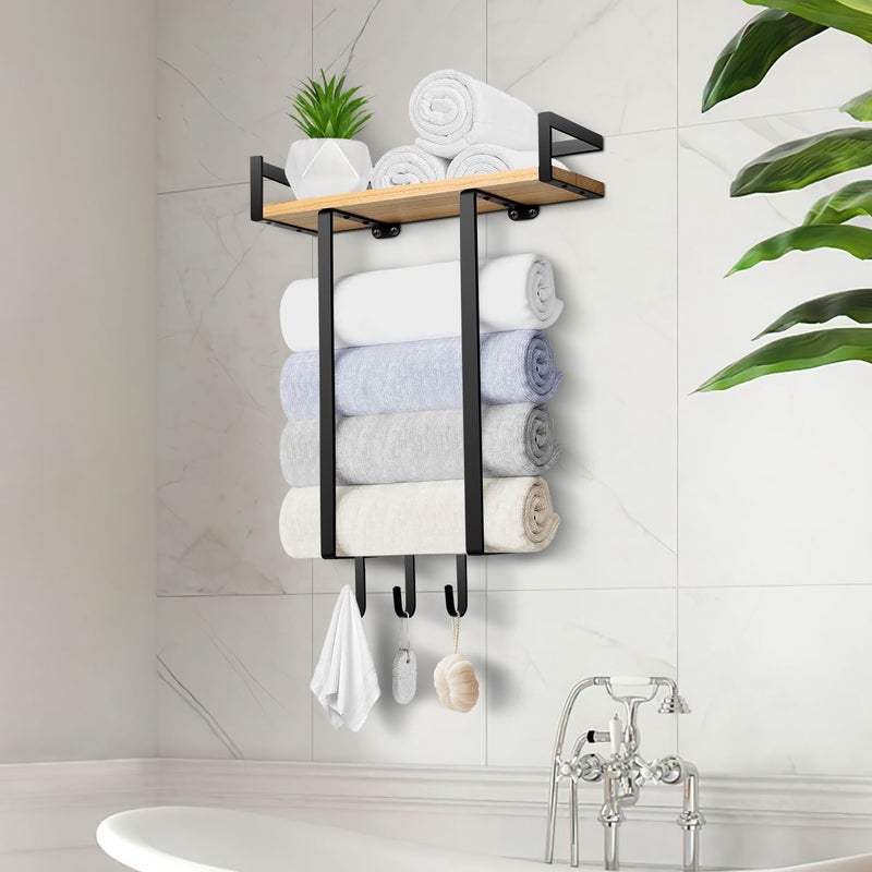 BSNBIC Towel Racks for Bathroom, Wall Mounted Towel Rack for Bathroom, Wall Towel Rack for Rolled Towels, Towel Storage for Small Decor-Black - Image 2
